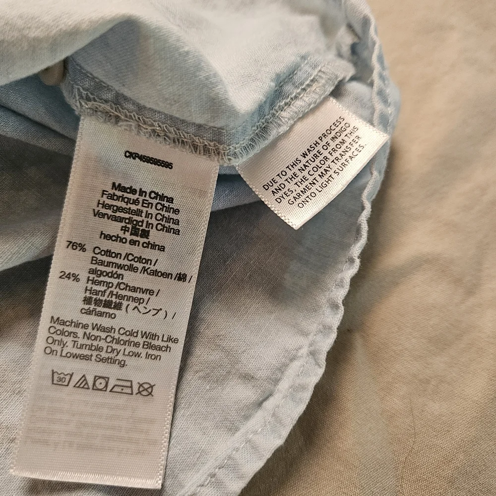 Madewell Women's Size 4 S Light Wash Chambray Denim Ruffle Collar Sleeveless Top - Picture 6 of 8